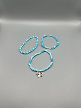 Blues Beaded Heart Charm Bracelet Set - Handmade #B0043T